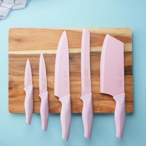 Juego de Cuchillos de Chef de Cinco Piezas, Acero Inoxidable, Coloridos, con Acabado en Paja de Trigo y Pintura Rosa, Venta Caliente - Product Image 2