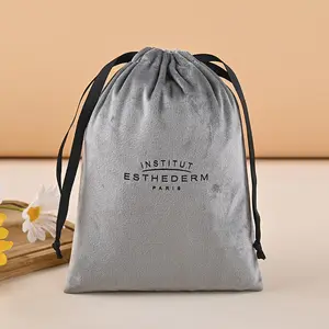 Wholesale Custom Logo Gold Stamping Large Size 8 X 10CM Silk Velvet Fabric Dust Bag With Satin Ribbon For Shoe Hair Dryer Etc