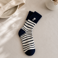 Chaussettes ras du cou rayées personnalisées en coton doux, tricot côtelé, mini-broderie, motifs variés, pour femme, usage quotidien décontracté
