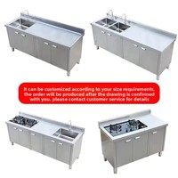 Accessoires de salle de bain sur mesure pour l'usine. Meuble d'évier de cuisine extérieur en acier inoxydable, plan de travail intégré avec console de cuisson, sur mesure, en acier inoxydable 304, pour petites cuisines 216 avec évier