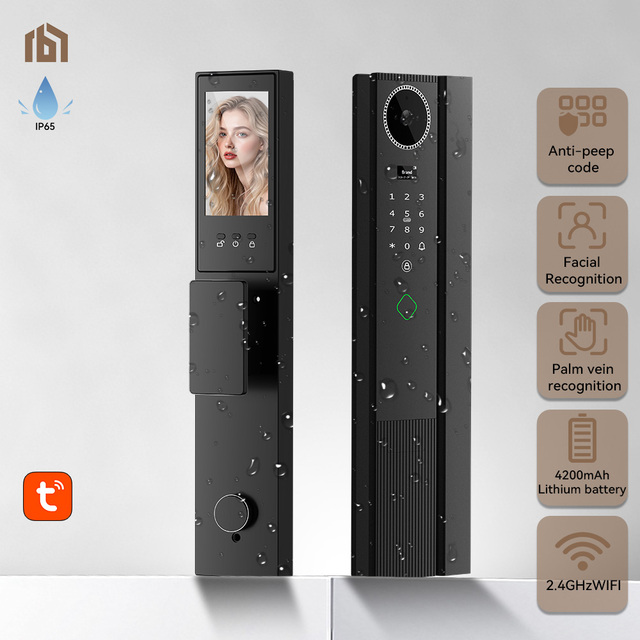 BONIKAI IP65 Waterproof Smart 3D Face Recognition WiFi Tuya App Cloud Storage Door Lock for Stainless Steel/Aluminum/Wood Doors