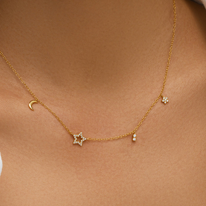 Collar CANNER Nuevo de Plata de Ley 925 con Estrella, Luna y Circonita, Chapado en Oro de 18K para Mujer - Product Image 5