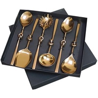 Ensemble de service alimentaire Ensemble d'ustensiles de service avec poignée à tige mince dorée dans une boîte-cadeau Accessoires de cuisine Ustensiles de qualité alimentaire