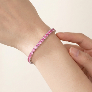 Classic 2mm 3mm Pink Moissanite Tennis <b>Bracelet</b> Women's Jewelry <b>Gemstone</b> & Diamond 925 Sterling Silver Link Chain <b>Bracelet</b> - Product Image 3