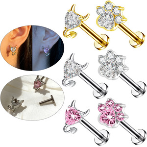 Piercing unisexe en alliage de titane F136, 09 dents, filetage interne, motif griffe de chat, zircon, <span class=keywords><strong>pour</strong></span> <span class=keywords><strong>oreille</strong></span>, cartilage, lèvre, mariage - Product Image 1