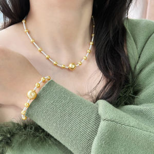 2024 nouveau Style <span class=keywords><strong>platine</strong></span> espacé perle Bracelet collier ensemble dames minimaliste Design de mode pour la fête de mariage boule classique - Product Image 5