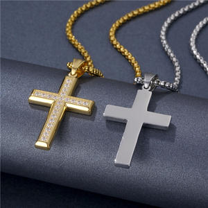 Vintage Religious Gold Plated <b>Cross</b> Moissanite Stainless Steel <b>Pendants</b> Fine Fashion Jewelry <b>Necklaces</b> Christian for Women 2024 - Product Image 1