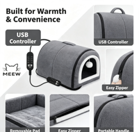 MEEW Lit-cave chauffant USB à double usage pour animaux de compagnie, maison de couchage fermée pour petits chats et chiens