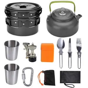 Groothandel Aluminiumoxide Outdoor Camping Kookgerei Pot Pen Ketels 12 In 1 Kookset Voor Kamperen Reizen