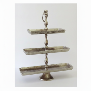 Support à gâteau à 3 étages en aluminium nickelé classique rectangulaire, design unique antique, finition brute, support à gâteau à 3 étages multicouche - Product Image 1
