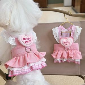 Arnés de mascota sólido superbonito para perros pequeños, vaqueros de encaje decorados con corazón 3D para niñas, sus amigos de cuatro patas, Primavera Verano - Product Image 1