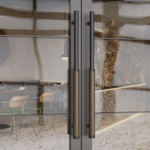 Poignée de porte en bois finition noyer de qualité supérieure, quincaillerie d'entrée robuste en acier inoxydable pour portes vitrées de salle de réunion d'entreprise - Product Image 1