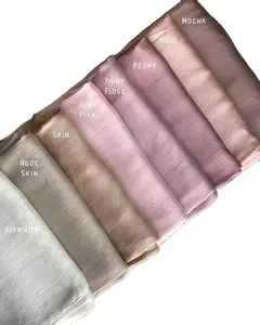 100% High Quality Customized Tudung Ladies Crinkle Plain Satin Scarf Box Shawl Wrap Muslim Women Pleated Crepe Stain Silk Hijab