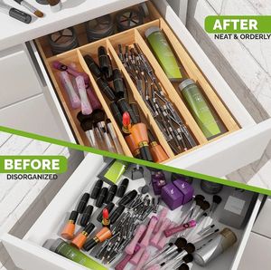 Organisateur de tiroir en bambou à 5 compartiments pour rangement de cosmétiques - Product Image 4