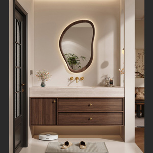 Mueble de baño estilo medieval con lavabo integrado de pizarra curvada y calentada, lavabo con soporte. - Product Image 2