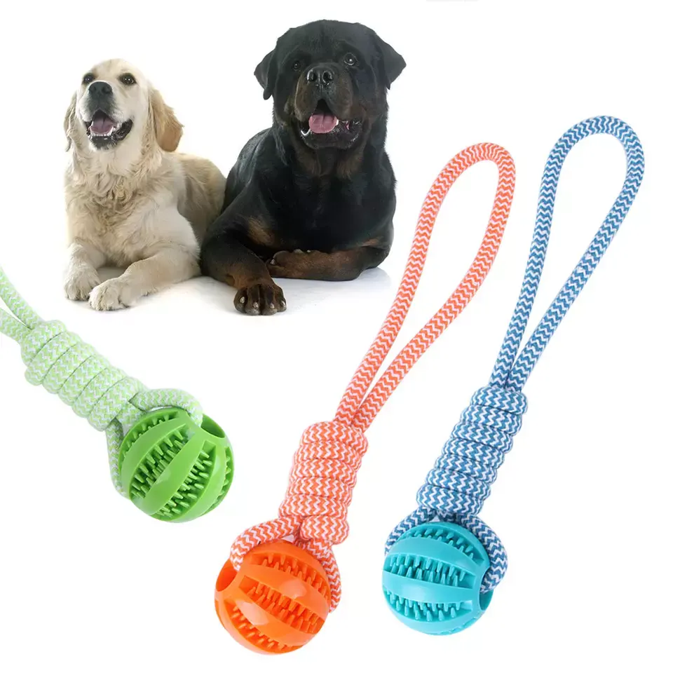 Multi Color Braid Rope Rubber Ball Food Feeder Dog Chew Pull Molar Toy Tooth Cleaning Training Dog Pet Toys