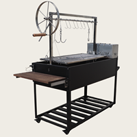 Parrilla de Carbón Estilo Argentino de 1.5 m, Estación de Asado Profesional Santa María con Mesa Lateral Plegable de Madera para Patio