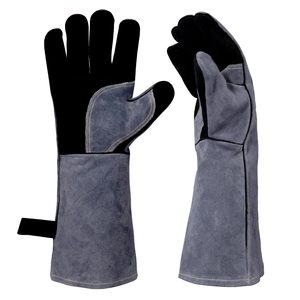 Gants en cuir noirs résistants à la chaleur extrême de 16 pouces pour barbecue, feu de cheminée, camping et extérieur, en aluminium - Product Image 1