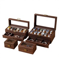Boîte de rangement et de présentation de montres en cuir PU à grain de bois rétro faite à la main pour collection de 3, 6 ou 12 montres, emballage cadeau haut de gamme