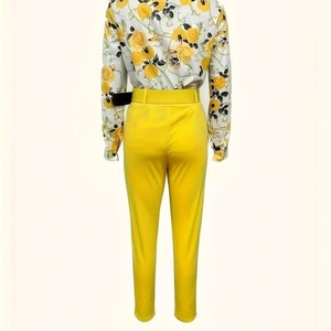 Women's 2025 Summer Casual Commuting Set Slim Fit Denim <b>Pants</b> and Short Length Hot Printed Top Digital Printing Method - Product Image 5