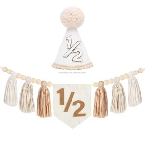 Chapeau de fête d'<span class=keywords><strong>anniversaire</strong></span> demi-cercle rose, bleu, vert, bannière de chaise, décorations de fête d'<span class=keywords><strong>anniversaire</strong></span> demi-cercle, guirlande à pompons - Product Image 6