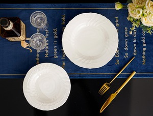 <b>White</b> Embossed Round Ceramic Plates And Bowls <b>Set</b> For Elegant Table Setting - Product Image 4
