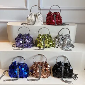 2023 New Design Evening Party Chain Clutch Purse Wedding Gift Mini Handbag Shiny Bucket Bag Cute Ladies Hand Bags For Women