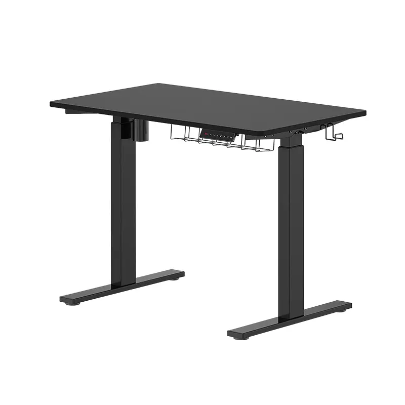 Двухмоторный Двухсекционный Регулируемый Настольный стол, черная версия с боковыми крючками