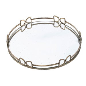 <b>Silver</b> Round <b>Mirror</b> Tray 16.1x2 Decorative Serving Tray Style Handle Design - Product Image 2