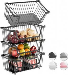 Lot de 4 paniers empilables en fil métallique pour l'organisation du garde-manger, bac de rangement en métal pour légumes, fruits, pommes de terre et oignons sur comptoir de cuisine - Product Image 1