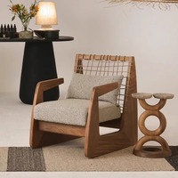 Fauteuil de loisirs vintage en bois massif avec dossier et accoudoirs en corde – Chaise d'appoint pour salon, balcon et bureau à domicile
