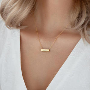 Jietao Thép Không Gỉ 2Cm Khắc Thư Thanh Vòng Cổ Vàng Tên Tấm Tùy Chỉnh Ngang Thanh Khắc Khẳng Định Vòng Cổ - Product Image 3