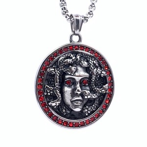 Stainless Steel Medusa Pendant With Red Gemstones Snake Woman Face Themed <b>Necklace</b> For Men And Women Gift Jewelry - Product Image 1