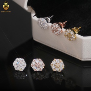 Low MOQ Wholesale Hip Hop Jewelry Moissanite Iced Out Flower <strong>Earrings</strong> 10mm Iced Out Moissanite 925 <strong>Silver</strong> <strong>Stud</strong> <strong>Earrings</strong> Jewelry - Product Image 3