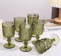 Verre à vin de luxe tendance vert olive gaufré, polyvalent, rétro, décoratif, pour cocktails et jus, idéal pour les fêtes