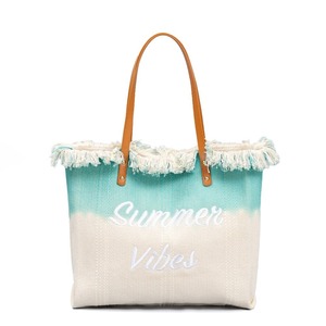 Nouveau design, vente en gros, grands sacs à bandoulière pour la plage, sac fourre-tout en toile brodé en coton pour femmes avec pompon - Product Image 4