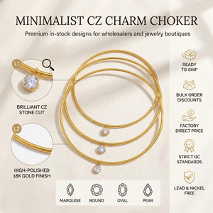 Collana a torcia impermeabile in oro 18 carati con ciondolo a goccia in zircone, resistente all'ossidazione, in acciaio inossidabile, <span class=keywords><strong>girocollo</strong></span> rigido per stratificazione - Product Image 1