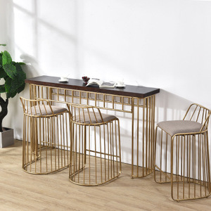 Comptoir en barre de fer, <span class=keywords><strong>table</strong></span> en bois massif pour la maison, salon moderne, coin de véranda, <span class=keywords><strong>table</strong></span> <span class=keywords><strong>haute</strong></span> à poser contre le <span class=keywords><strong>mur</strong></span> - Product Image 1