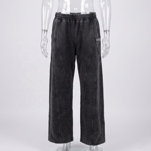 מכנסי טרנינג כותנה כבדים בהתאמה אישית, בגזרה ישרה, מראה וינטג' משופשף, שטיפה בחומצה, גזרה רחבה, אופנת רחוב לגברים - Product Image 3