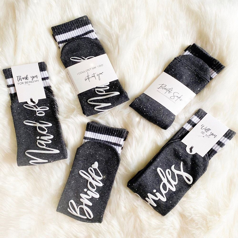 Высококачественные носки для свадебной вечеринки, хлопковые носки с английским алфавитом для подружки невесты на заказ