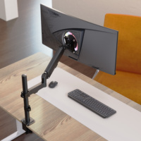 Soporte de Escritorio para Monitor Individual AUKI de Acero Aleado Negro, Brazo con Resorte de Gas Ajustable en Altura, Inclinación de 32-45 Grados, Capacidad de Carga de 10 kg, Nuevo