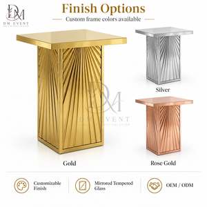 Mesa de Cóctel Personalizada con Diseño de Abanico para Alquiler en Hoteles, Bares y Bodas, en Acero Inoxidable Dorado con Cubierta de Vidrio Templado Espejado - Product Image 4