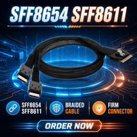 Kabel Data Server Internal SFF 8654 8i ke Dual SFF 8611 4i SlimSAS 74Pin ke OCuLink 38Pin Braided Assembly