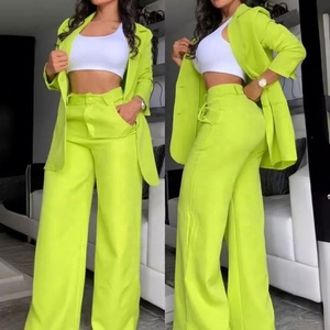 2025 Stylish Women s Suit Set in Solid Color With Split Sleeve Jacket and Straight Leg Pants <strong>Trends</strong> - Product Image 1