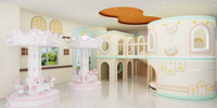 Parque Infantil Interior Suave Estilo Macaron Pastel con Mini Carrusel, Torre de Juego de Múltiples Niveles para Guarderías, Boutiques y Centros Comerciales