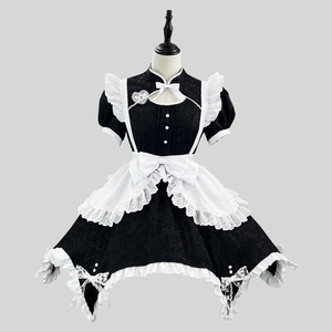 Black And White Jacquard Chinese Maid Lolita Dress Plus Size Cosplay Costume For Anime Role Playing - Product Image 1