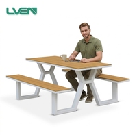 Table de pique-nique extérieure en métal durable et WPC, 6-8 places, imperméable, légère, pour hôtel, restaurant, café, événements, chaises incluses