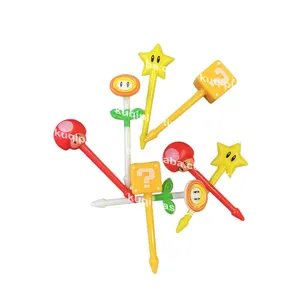 2024 High Quality Product Wholesale Mario A Set 8 Fruit Fork Star Plastic Fruit decoration For Children Mini Cartoon Fruit Fork