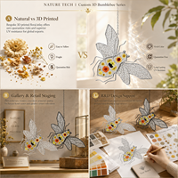 Attrape-soleil abeille artisanal de 6,7 pouces, en verre imprimé 3D avec motif floral, cadre en laiton, décoration de jardin, vente en gros, prêt pour l'audit OEM