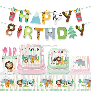 Huancai ג 'ונגל מסיבת קישוטי הודי סגנון יום הולדת שמח באנר ספארי זר גבתון לילדים יום הולדת ספקי צד - Product Image 6